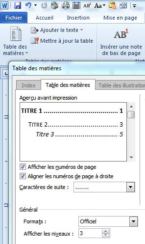 2.1.2.11 Création d un sommaire et d une table des matières Bien distinguer le sommaire : placé avant le texte,
