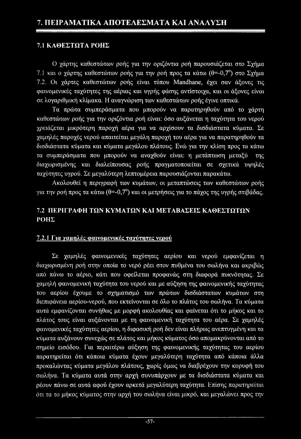 Οι χάρτες καθεστώτων ροής είναι τύπου Mandhane, έχει σαν άξονες τις φαινομενικές ταχύτητες της αέριας και υγρής φάσης αντίστοιχα, και οι άξονες είναι σε λογαριθμική κλίμακα.