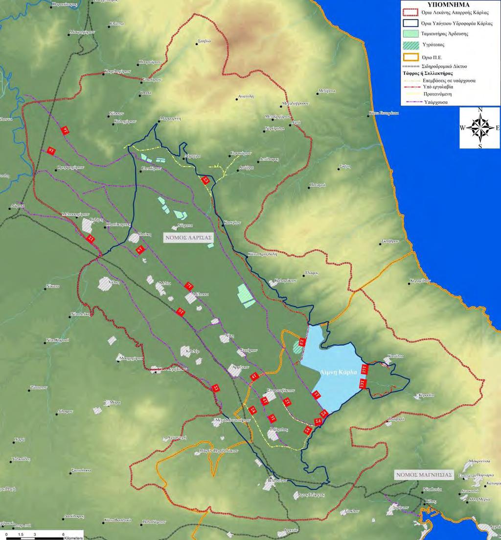 Κάρλας είναι πλέον 1100 km 2 (Σχήμα 2.1). Το 1960 περατώθηκε η διάνοιξη της σήραγγας Κάρλας, ως πρώτο στάδιο έργων για την κατασκευή στην συνέχεια και του ταμιευτήρα της Κάρλας.