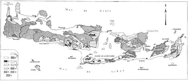 Η Κρήτη έχει μια πολύπλοκη γεωλογική δομή (σχήμα 2.1.2) και έχουν διατυπωθεί διάφορες απόψεις σχετικά με τη δομή της.
