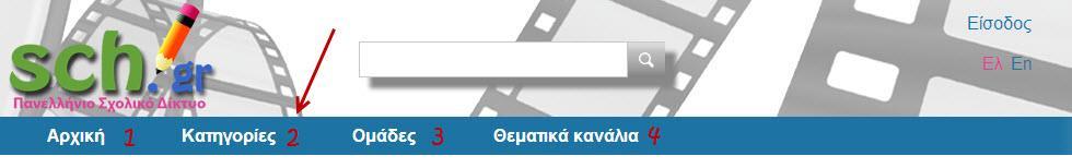 Οι βασικές ενότητες που περιλαμβάνει η αρχική σελίδα είναι: o o Αρχικό μενού πλοήγησης (1) Βασικό μενού πλοήγησης Βασικές Καρτέλες (Πρόσφατα Δημοφιλή Επιλεγμένα) των βίντεο που έχουν αναρτηθεί (6) o