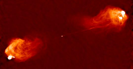 Σχήμα 1.2: Ο ραδιογαλαξίας Cyg A (εικόνα από NRAO/AUI/NSF). εμφανίζουν ραδιο-λοβούς όπως ο Cyg A.