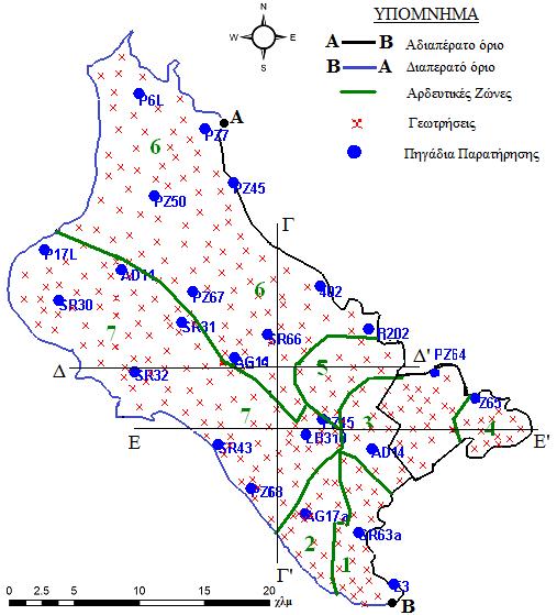 Ως προς την αξιολόγηση των στοχαστικών αποτελεσμάτων παρουσιάζονται τα υδραυλικά ύψη σε συγκεκριμένες τομές του πεδίου μελέτης (Σχήμα 7.