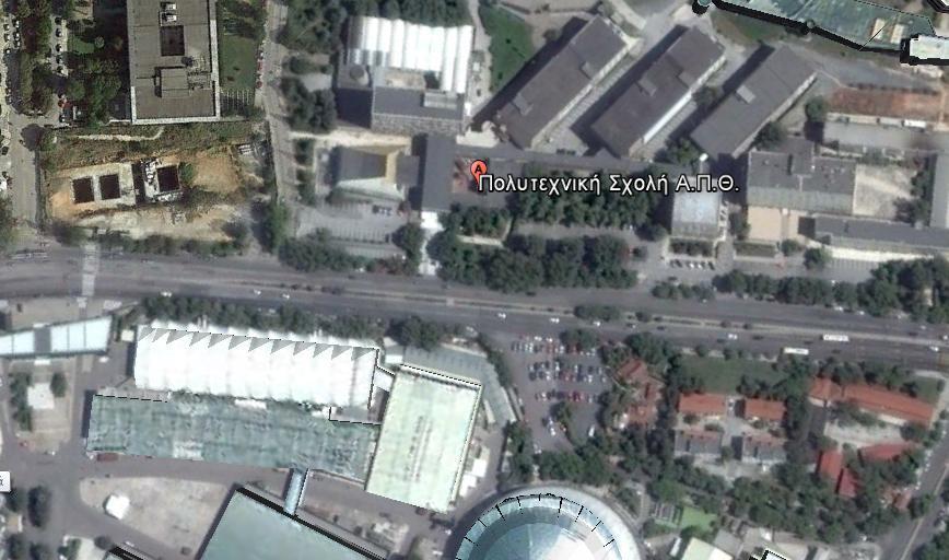 2.2 Περιοχή Μελέτης Ως περιοχή μελέτης επιλέξαμε την περιοχή μπροστά στην Πολυτεχνική Σχολή του Αριστοτελείου Πανεπιστημίου Θεσσαλονίκης και πιο συγκεκριμένα το σημείο στάσης μας βρισκόταν στο