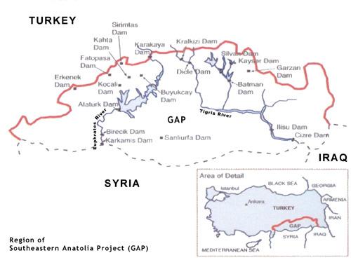 Το Σχέδιο ΝΑ Τουρκίας (GAP) Έναρξη: 1976 Καλύπτει 9,7% έκτασης Τουρκίας (6.5 εκ. κατ.) Αύξηση τουρκικού ΑΕΠ & ενίσχυση ασθενέστερων τάξεων Διπλασιασμός αρδευτικών εκτάσεων (1.7 εκ.