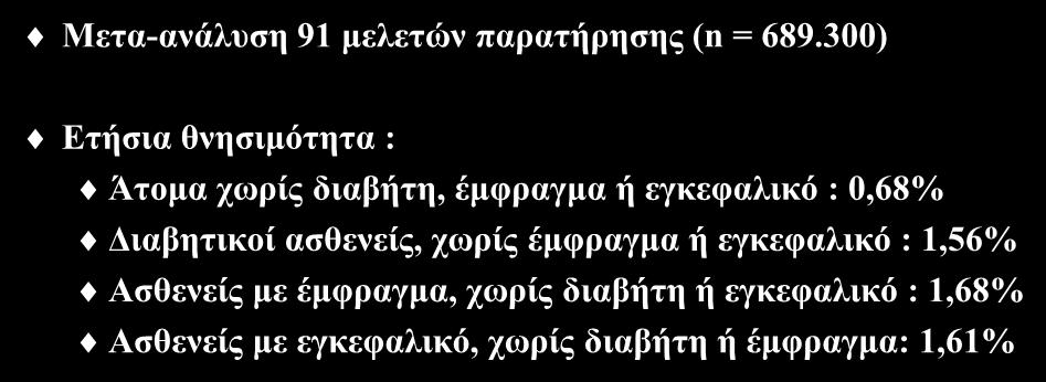 Σακχαρώδης διαβήτης και καρδιαγγειακός κίνδυνος Μετα-ανάλυση 91 μελετών παρατήρησης (n = 689.