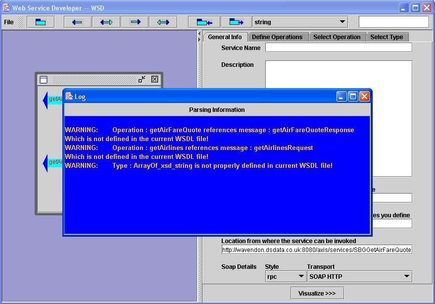 3.2.2 Επισκόπηση Λεκτικής Ανάλυσης (View Parsing Informarion) Κατά την διαδικασία της λεκτικής ανάλυσης ενός WSDL αρχείου µπορεί να προκύψουν διάφορα λάθη ή παραλείψεις.