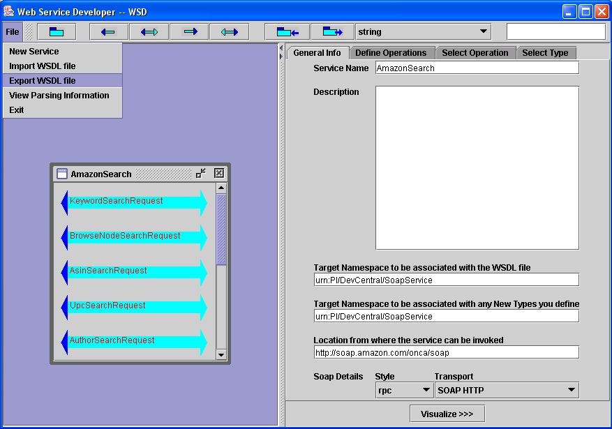 3.2.8 Εξαγωγή WSDL Αρχείου (Export WSDL File) Για την αποθήκευση όλων των δεδοµένων που έχει στη διάθεση του ο χρήστης για µία υπηρεσία, είτε αυτά προέρχονται από διαδικασίες εισόδου WSDL αρχείων
