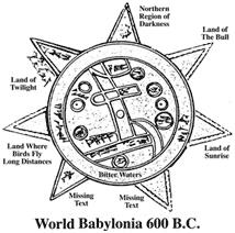 It presents Babylon at the river Euphrates, surrounded by a number of external countries, for