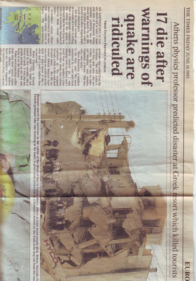 The main article in the newspaper THE TIMES of London, which informs the day after