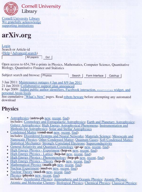 Photocopy from the scientific website www.arxiv.
