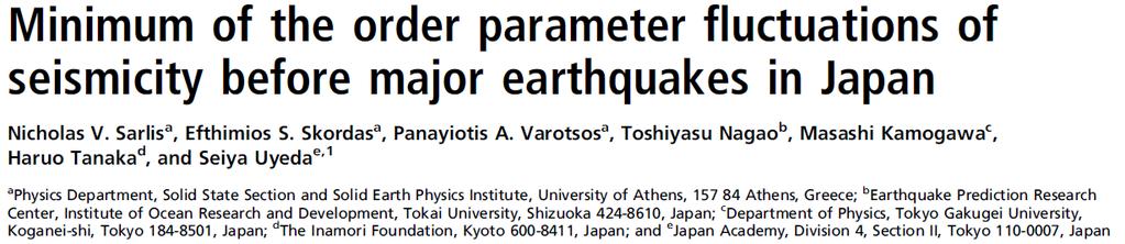The fluctuations of the order parameter of seismicity κ 1, β σ(κ 1