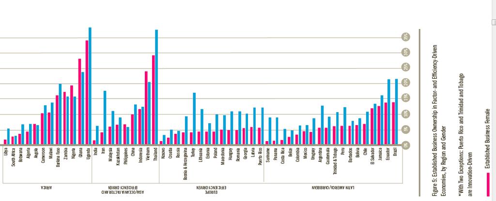 Πεγή : GEM, 2015 Women s Report ηηο ρψξεο ηεο Αθξηθήο παξνπζηάδνληαη ηα πςειφηεξα πνζνζηά εκπινθήο ησλ γπλαηθψλ ζηελ θαζηεξσκέλε επηρεηξεκαηηθφηεηα, ηα νπνία θηλνχληαη θαηά κέζν φξν ζηα ίδηα επίπεδα