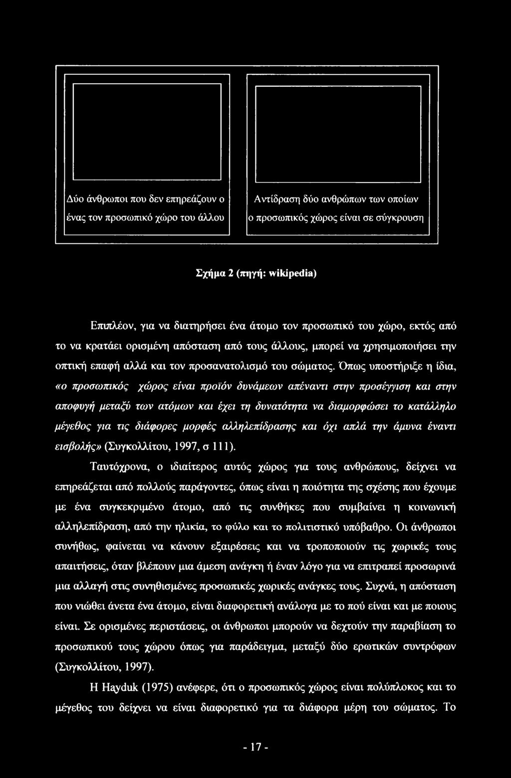 Όπως υποστήριξε η ίδια, «ο προσωπικός χώρος είναι προϊόν δυνάμεων απέναντι στην προσέγγιση και στην αποφυγή μεταξύ των ατόμων και έχει τη δυνατότητα να διαμορφώσει το κατάλληλο μέγεθος για τις