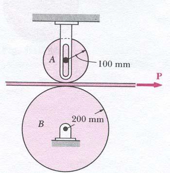 3. Ιµάντας αµελητέας µάζας, περνά µεταξύ δυο κυλίνδρων Α και Β και τραβιέται προς τα δεξιά µε µια δύναµη Ρ. Οι κύλινδροι Α και Β έχουν µάζες, 2 και 8 kg αντίστοιχα.