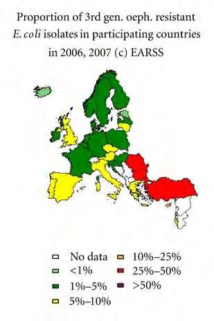 pneumoniae που παράγουν ESBLs στην Δυτική Ευρώπη, πιθανόν εξαιτίας των ενισχυμένων πρακτικών στον έλεγχο λοιμώξεων και την αντιμικροβιακή διαχείριση (Carbonne A, 2002).