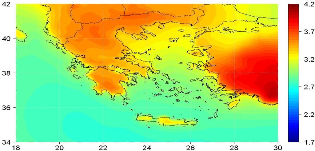 2071-2100: Άνοδος θερμοκρασίας κατά 2,8 ο C (Σενάριο Β2) έως 3,9 ο C (Σενάριο Α2). Μεγαλύτερη άνοδος της θερμοκρασίας στις ηπειρωτικές σε σύγκριση με τις νησιωτικές περιοχές της Ελλάδος.