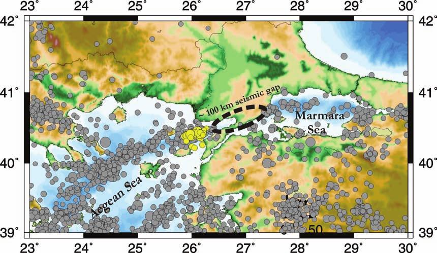 ΚΕΦΑΛΑΙΟ 3 Ο σεισμός του Izmit το 1999 δημιούργησε μια διάρρηξη περίπου 145 km στη στεριά (Barka et al., 2002) και επεκτάθηκε περίπου 30 km μέσα στη θάλασσα του Μαρμαρά (Çakir et al.