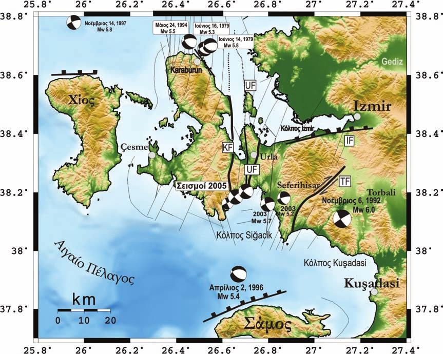 ΚΕΦΑΛΑΙΟ 3 3. Διέκριναν τη σημασία των δομών οριζόντιας μετατόπισης για την περιοχή. 4. Χαρτογράφησαν τη συνέχιση τεκτονικών δομών της ξηράς μέσα στο θαλάσσιο χώρο. Σχήμα 3.28.