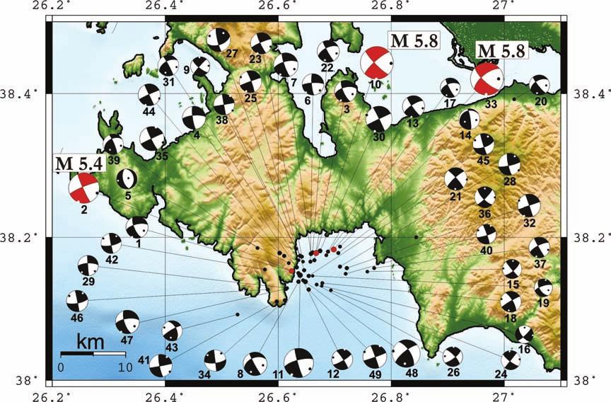 ΚΕΦΑΛΑΙΟ 3 μέση τιμή για τον T-άξονα N200±24 E σε συμφωνία με το πεδίο των τάσεων στην περιοχή (Kiratzi, 2002; Kiratzi and Louvari, 2003).