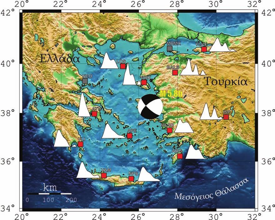 ΚΕΦΑΛΑΙΟ 4 Στο σχήμα 4.55 παρουσιάζεται το σύνολο των χρονικών συναρτήσεων της πηγής στους σταθμούς καταγραφής.