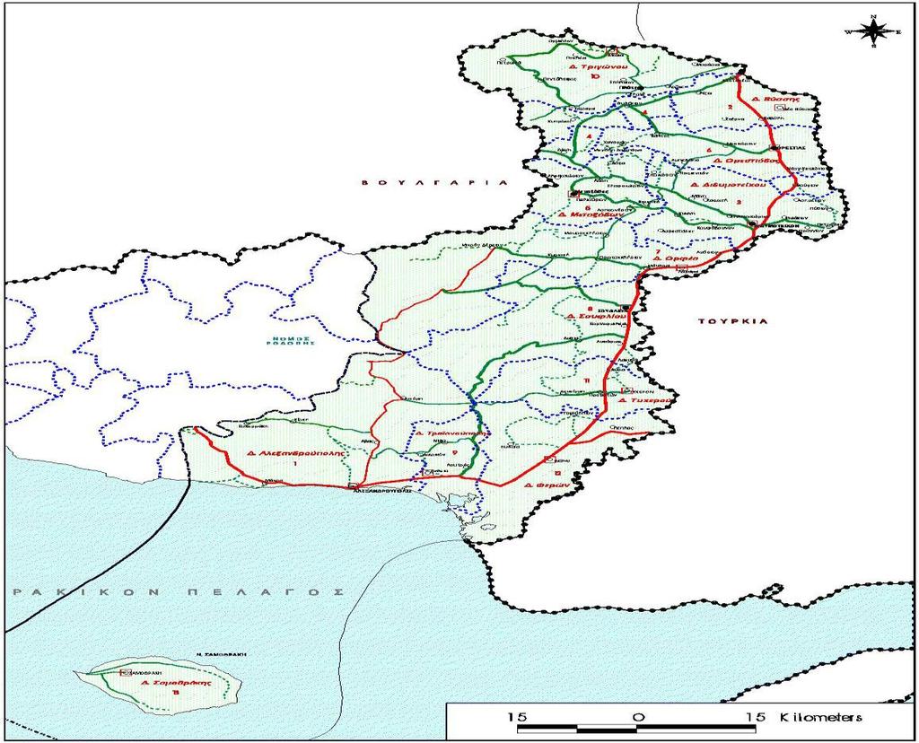 Σχήμα 17. Χάρτης του Νομού Αλεξανδρούπολής (Πηγή: www.google.com) 4.2 Γεωγραφικά στοιχεία και κλίμα Νομού Έβρου.