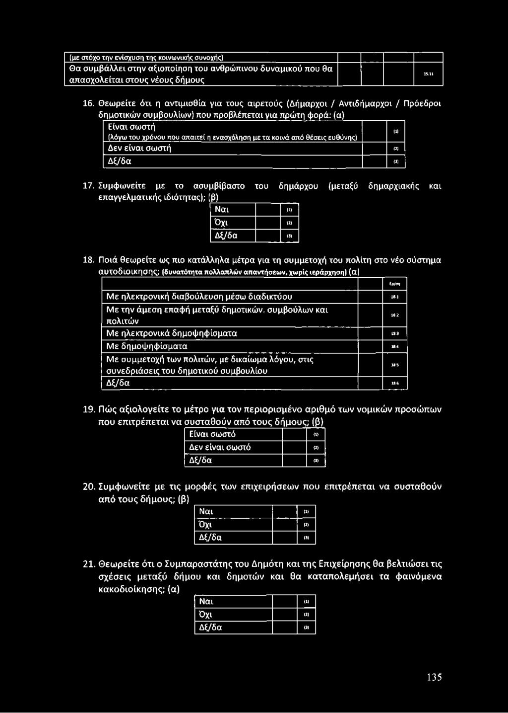 Π ο ιά θ εω ρ είτε ως πιο κατάλληλα μέτρα γ ια τη σ υμμετοχή του π ολίτη στο νέο σύστημα α υ το δ ιο ίκ η σ η ς; (δυνατότητα πολλαπλών απαντήσεων, χωρίς ιεράρχηση) (α Μ ε η λεκτρ ο νική δια β ο ύλευσ