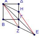 γ) Επειδή ΑΓ = ΓΕ και ΓΗ = ΓΖ οι διαγώνιες του τετράπλευρου ΑΗΕΖ διχοτομούνται, οπότε είναι παραλληλόγραμμο. Άρα ΑΖ//ΗΕ. δ) Επειδή το τετράπλευρο ΑΗΕΖ είναι παραλληλόγραμμο, ισχύει ότι ΑΗ= // ΖΕ.