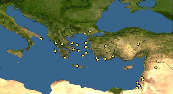 Εικόνα 2.6 Περιοχή εξάπλωσης της βαλανιδιάς (http://www.discoverlife.org/) Με βάση τις βοτανικές περιγραφές του είδους σε διάφορες χώρες της Μεσογείου, το υποείδος Q.