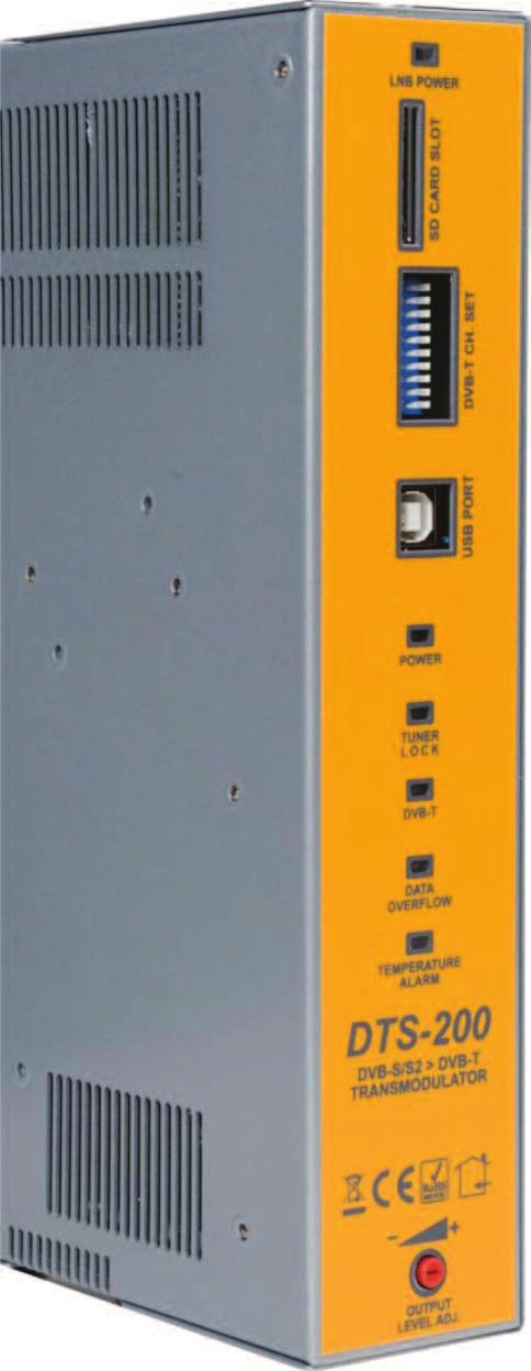 Headend Οι ρυθμίσεις του DTS-200 μπορούν να αποθηκευτούν σε μια συνήθη κάρτα SD και να φορτωθούν κατευθείαν στο transmodulator χωρίς την σύνδεση με Η/Υ. Επιλογή του καναλιού εξόδου με dip switch.
