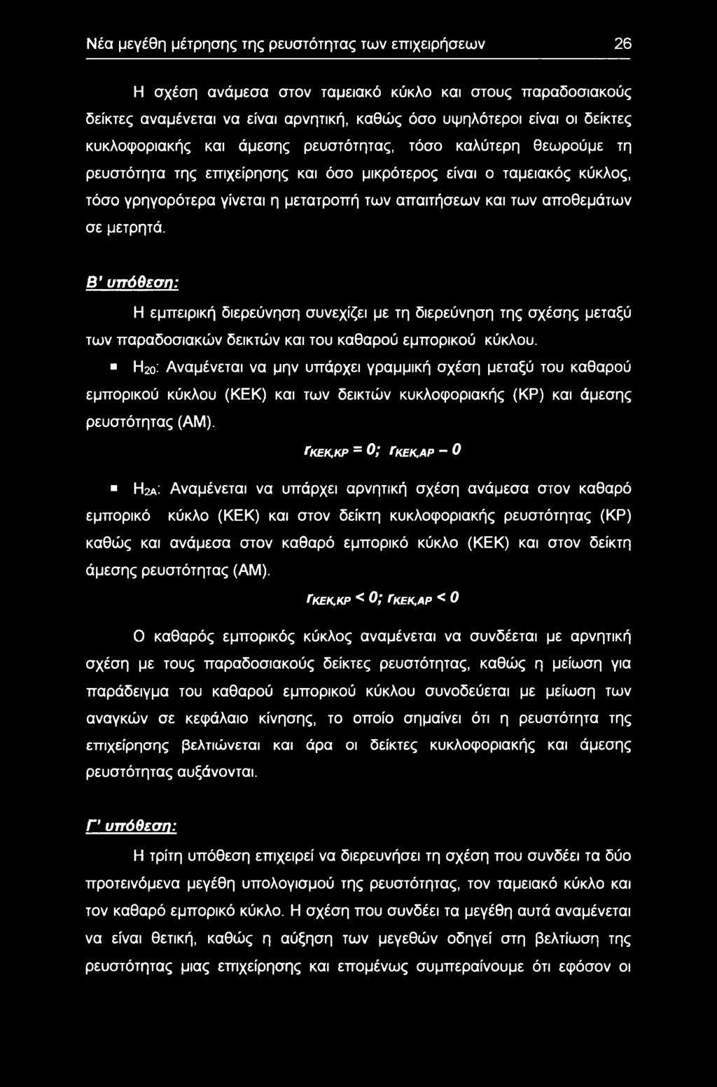 Β υπόθεση: Η εμπειρική διερεύνηση συνεχίζει με τη διερεύνηση της σχέσης μεταξύ των παραδσιακών δεικτών και τυ καθαρύ εμπρικύ κύκλυ.