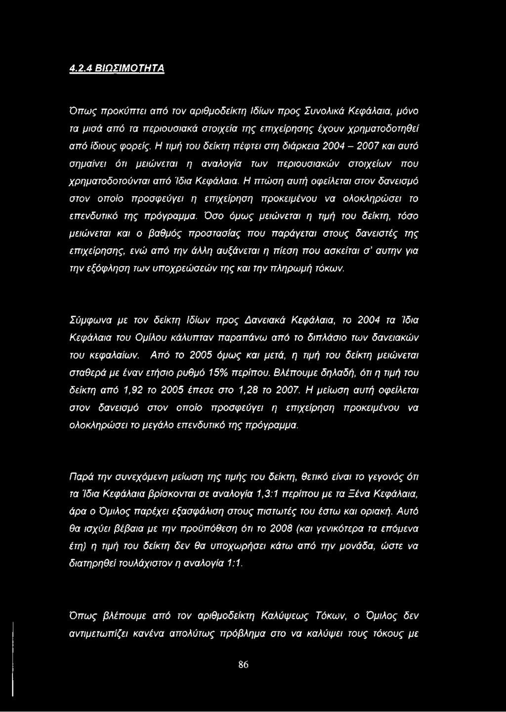 Η πτώ ση αυτή οφείλεται σ τον δανεισμό σ τον οποίο προσφεύγει η επιχείρηση π ροκειμένου να ολοκληρώ σει το επενδυτικό της πρόγραμμα.