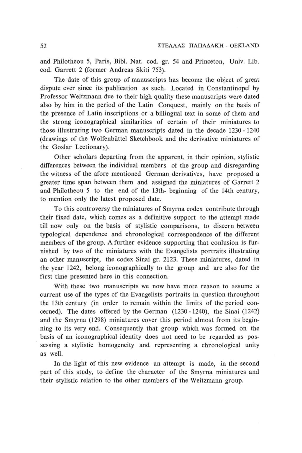 52 ΣΤΕΛΛΑΣ ΠΑΠΑΔΑΚΗ - OEKLAND and Philotheou 5, Paris, Bibl. Nat. cod. gr. 54 and Princeton, Univ. Lib. cod. Garrett 2 (former Andreas Skiti 753).