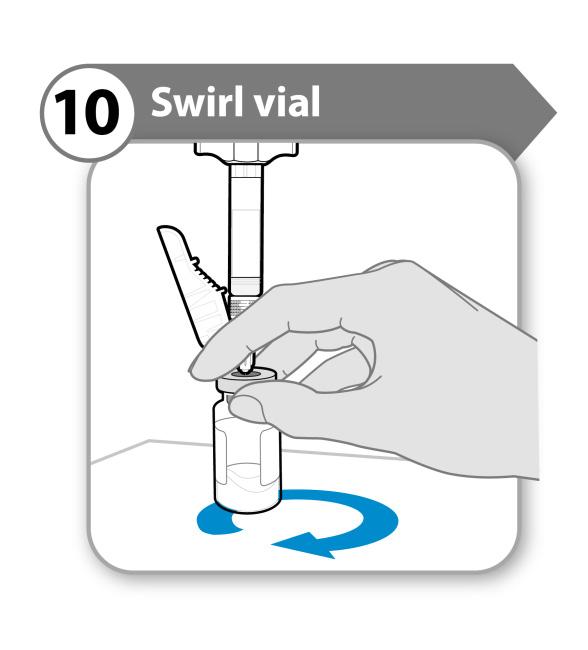10. Περιστρέψτε το φιαλίδιο 10 Περιστρέψτε το φιαλίδιο Στηρίξτε τη σύριγγα και το φιαλίδιο στο ένα χέρι, όπως φαίνεται.