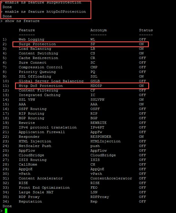 Εικόνα 4-23. Netscaler Settings via Command Surge protection, όπου καθορίζουμε πόσες συνδέσεις tcp μπορεί να διαχειριστεί ο server πριν ξεκινήσει να απορρίπτει πακέτα Εικόνα 4-24.