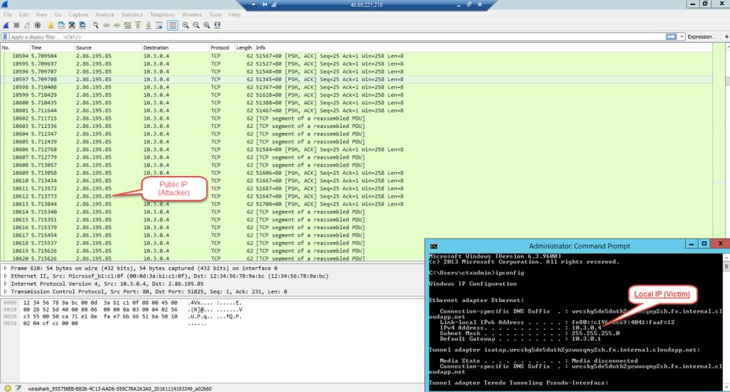Slowloris Attack Με την χρήση wireshark βλέπουμε τα πακέτα tcp που δέχεται το θύμα της