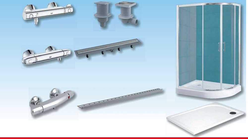 Termostatický set SHOWER MY CLUB výškovo nastaviteľný držiak, dĺžka hadice 160 cm, hlavice 18 cm 240,- s termostatickou armatúrou 4 2 4 Pevná stena Walk Eco veľkopriestorové bezdverové sprchy z 6 mm