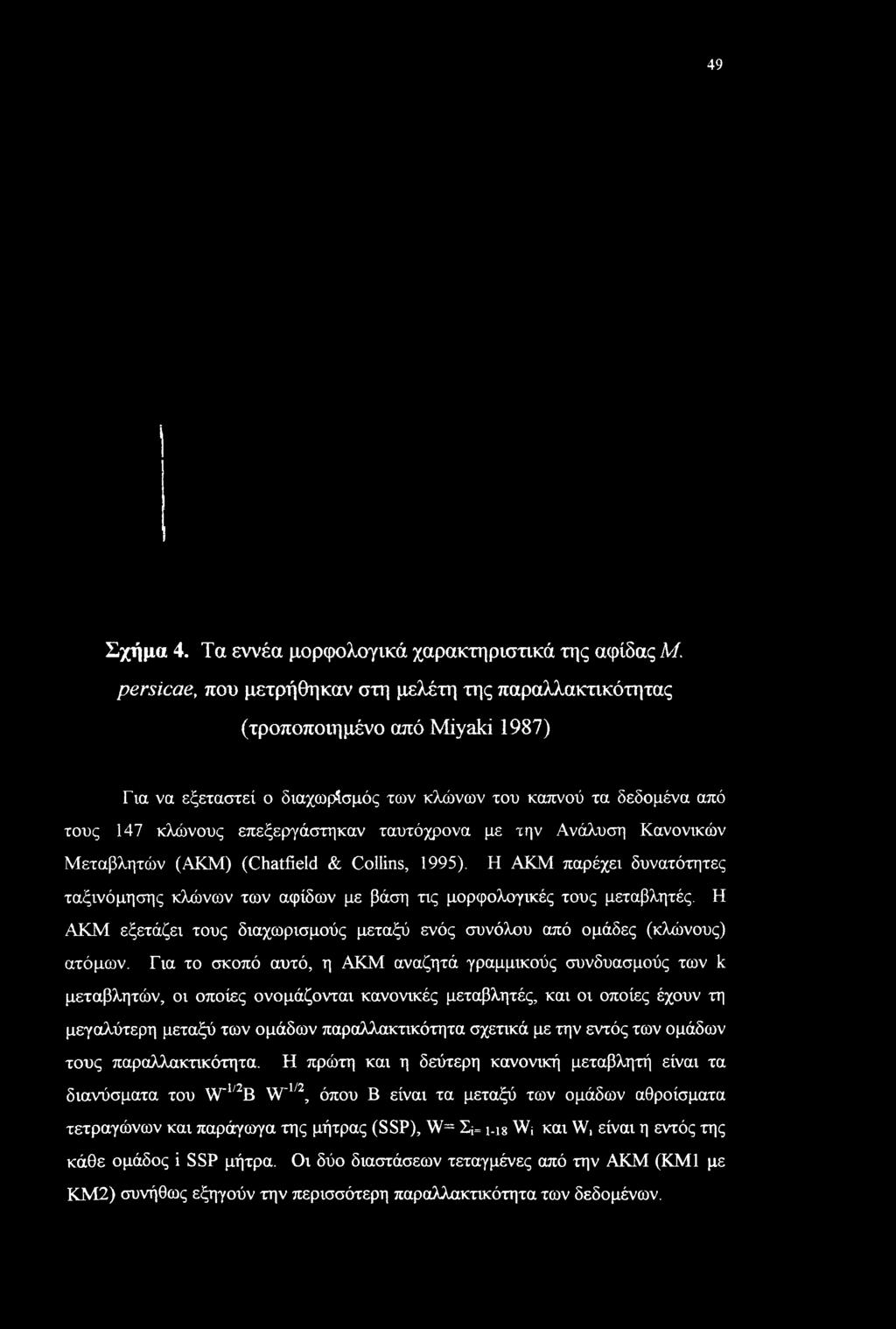 δεδομένα από τους 147 κλώνους επεξεργάστηκαν ταυτόχρονα με την Ανάλυση Κανονικών Μεταβλητών (ΑΚΜ) (Chatfield & Collins, 1995).