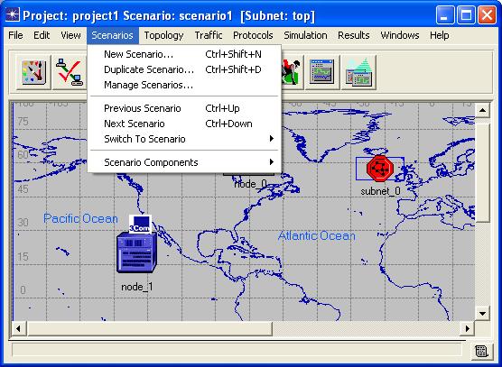 1.4.4 Scenarios Menu Εικόνα 1-13 Scenarios Menu Τα Scenarios είναι έτοιμα projects/δίκτυα, διάφορα «σενάρια» δηλαδή φτιαγμένα από τους τεχνικούς του προγράμματος προς βοήθεια και παρατήρηση των