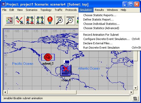 1.4.7 Simulation Menu Εικόνα 1-16 Simulation Menu Choose Statistic Reports: Επιλέγει την αναφορά που θα δημιουργηθεί για το δίκτυο που έχουμε δημιουργήσει.