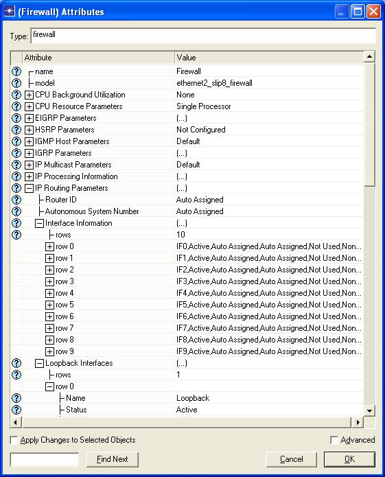 Qty Component Palette Description 1 ethernet16_switch internet_toolbox Switches 2 10BaseT_LAN internet_toolbox LAN network models 1 ethernet2_slip8_firewall internet_toolbox Routers 1 ip32_cloud