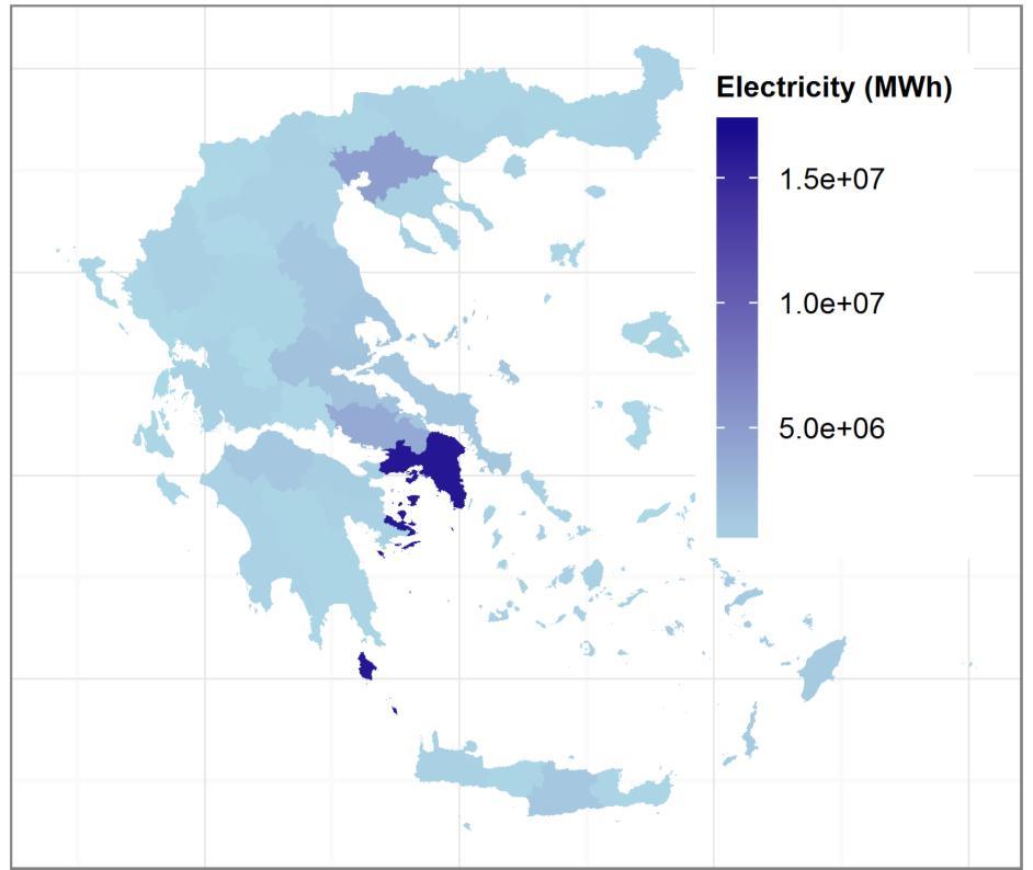 Συνολική ζήτηση ηλεκτρικής ενέργειας (2012) Ζήτηση ηλεκτρικής ενέργειας Ζήτηση ηλεκτρικής ενέργειας / ΑΕΠ Μεγάλες τιμές ζήτησης ηλεκτρικής ενέργειας σε Αττική, Θεσσαλονίκη,