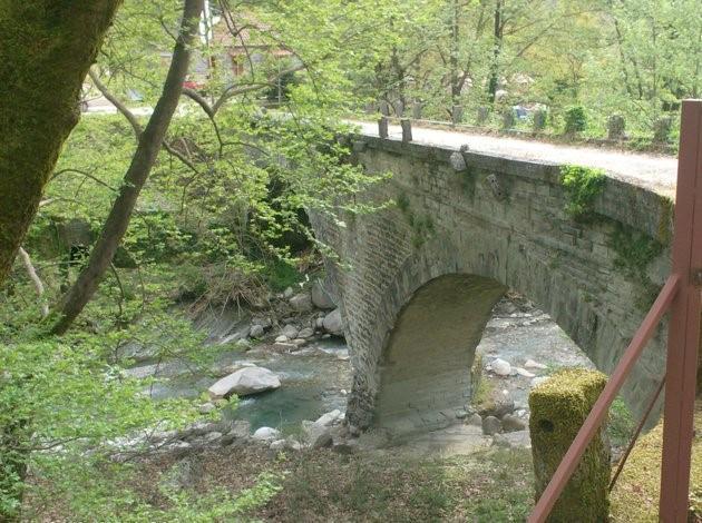3.5.10 ΓΕΦΥΡΙ ΤΗΣ ΣΓΑΡΑΣ. Εικόνα 38 Γεφύρι της Σγάρας. Ερχόμενοι από Άγναντα στην είσοδο του χωριού Σγάρα συναντάμε το ομώνυμο γεφύρι στέρεα εδραιωμένο ανάμεσα στους πλάτανους.
