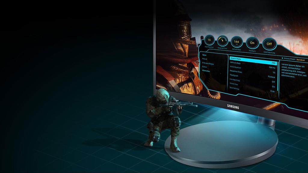 OSD Μενού οθόνης σχεδιασμένο για παιχνίδια και φωτισμός LED που αλληλεπιδρά με τον ήχο για ακόμα περισσότερη διασκέδαση Προσδώστε επιπλέον στυλ στην εμπειρία Gaming με το OSD dashboard που έχει