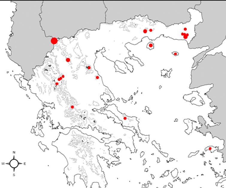 Σχήμα 1.3. Εξάπλωση της υψηλής (Juniperus excelsa) με δεδομένα από Strid and Tan (1997).
