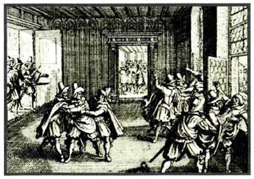 Η εκπαραθύρωση της Πράγας (23 Μαΐου 1618) αποτέλεσε και το έναυσμα του Τριακονταετούς Πολέμου (1618-1648). Χαρακτικό από το βιβλίο του Matthaus Marians "Theatrum Europaeum".