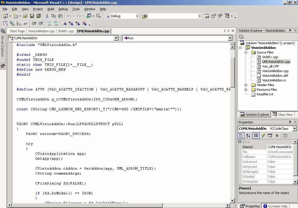 Σχήμα 5.2. Δημιουργία του ΧΜΙ Export μέσα από το Visual Studio Net. Αντιγραφή του αρχείου VisioUmlAddOn.vsl στη θέση <ΚατάλογοςΕγκατάστασηςVisio>\1033\Solutions\Visio Extras.