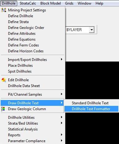 Επιλέγοντας από την γραμμή εντολών Drillhole, στη συνέχεια Draw Drillhole Text και τέλος Text Formatter (Εικόνα 4.