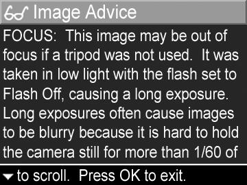 Συµβουλές εικόνας ΣΗΜΕΙΩΣΗ Αυτή η επιλογή µενού δεν είναι διαθέσιµη για βίντεο κλιπ ή εικόνες που έχουν αντιγραφεί στη φωτογραφική µηχανή.