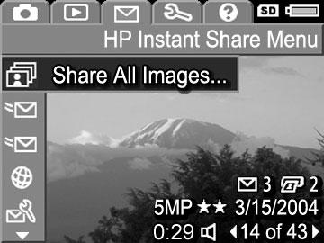 # Εικονί διο Περιγραφή 4 Μια τοποθεσία web που έχει ρυθµιστεί. Άλλοι τύποι προορισµών µπορεί να έχουν διαφορετικά εικονίδια. 5 Η επιλογή HP Instant Share Setup.